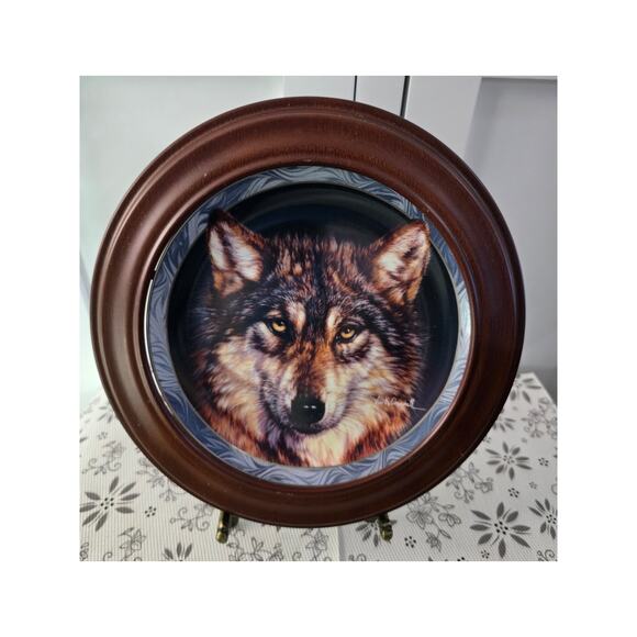 Vintage 1995 Bradford Exchange Mystic Spirit “Silent Encounter”Wolf Plate Framed - Picture 1 of 16